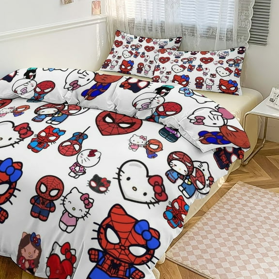 Spider-Man Bedding Set Anime Three-piece for Boys Girls Teens Full