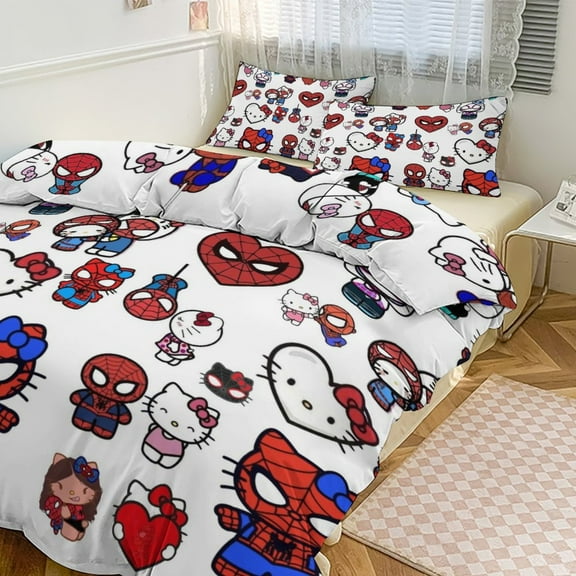 Spider-Man Bedding Set Anime Three-piece for Boys Girls Teens King