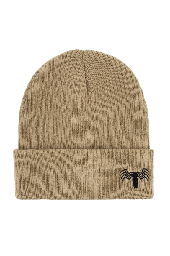 Black Spider on Beige Cuffed Beanie
