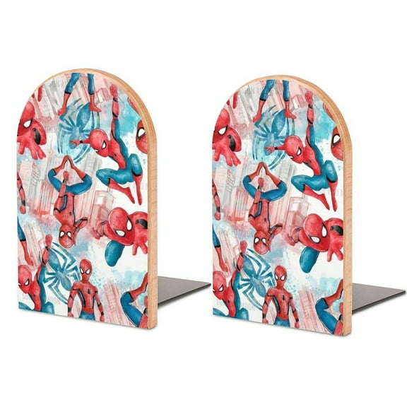 Spider-Man Book Ends Bookends for Shelves to Hold Books Small Non-Slip Book Stoppers Wood Decorative Home Office Desk