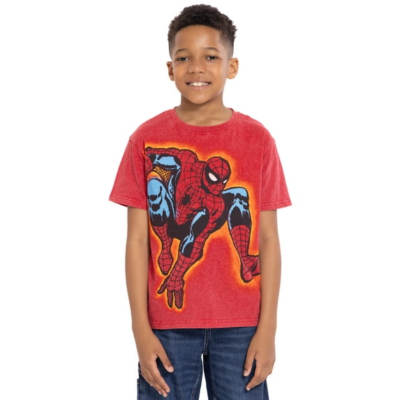 Spider-Man Boys Mineral Washed Graphic Tee with Short Sleeves, Sizes 4-18