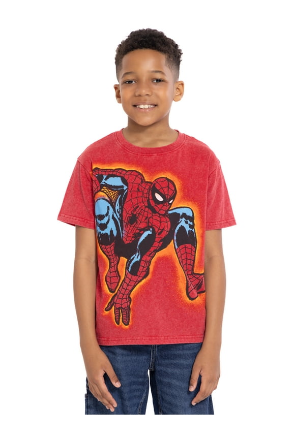 Spider-Man Boys Mineral Washed Graphic Tee with Short Sleeves, Sizes 4-18