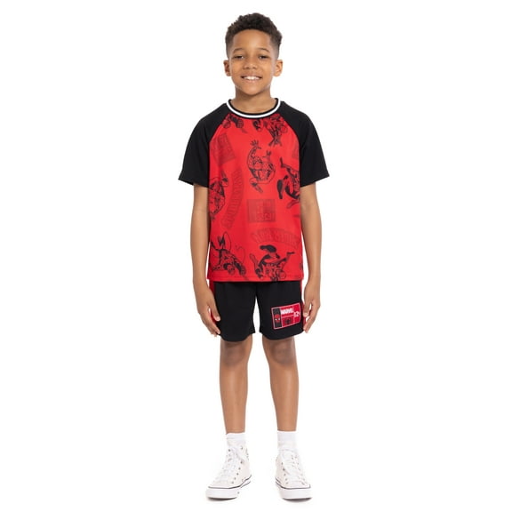 Spider-Man Boys Active Printed Short Sleeve Tee and Matching Shorts, 2-Piece Set, Sizes 4-16
