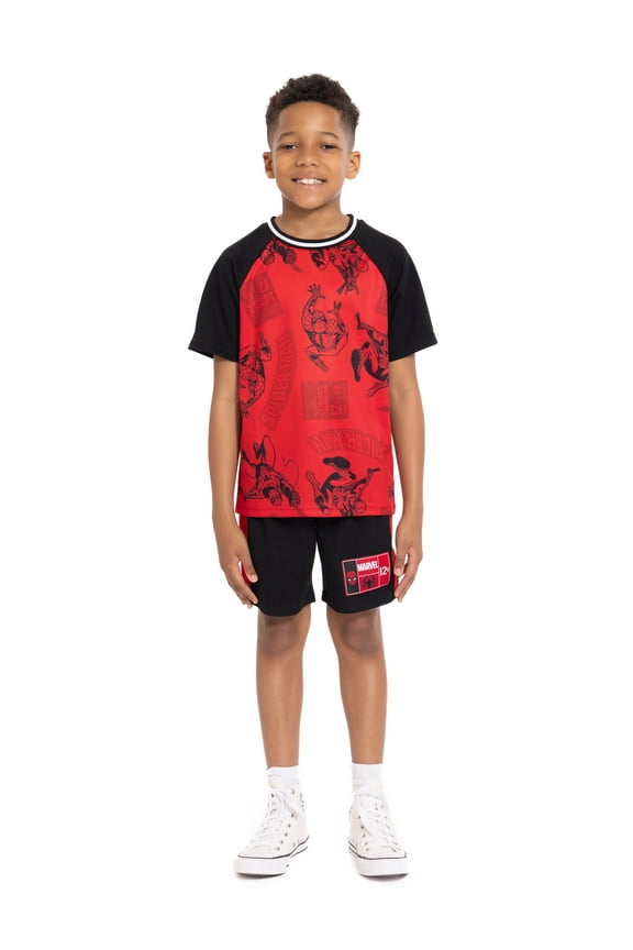 Spider-Man Boys Active Printed Short Sleeve Tee and Matching Shorts, 2-Piece Set, Sizes 4-16