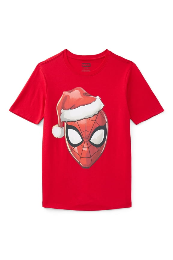 Spider-Man, Boys' & Big Boys' Graphic Christmas Tee, Santa Spidey, Sizes 4-18