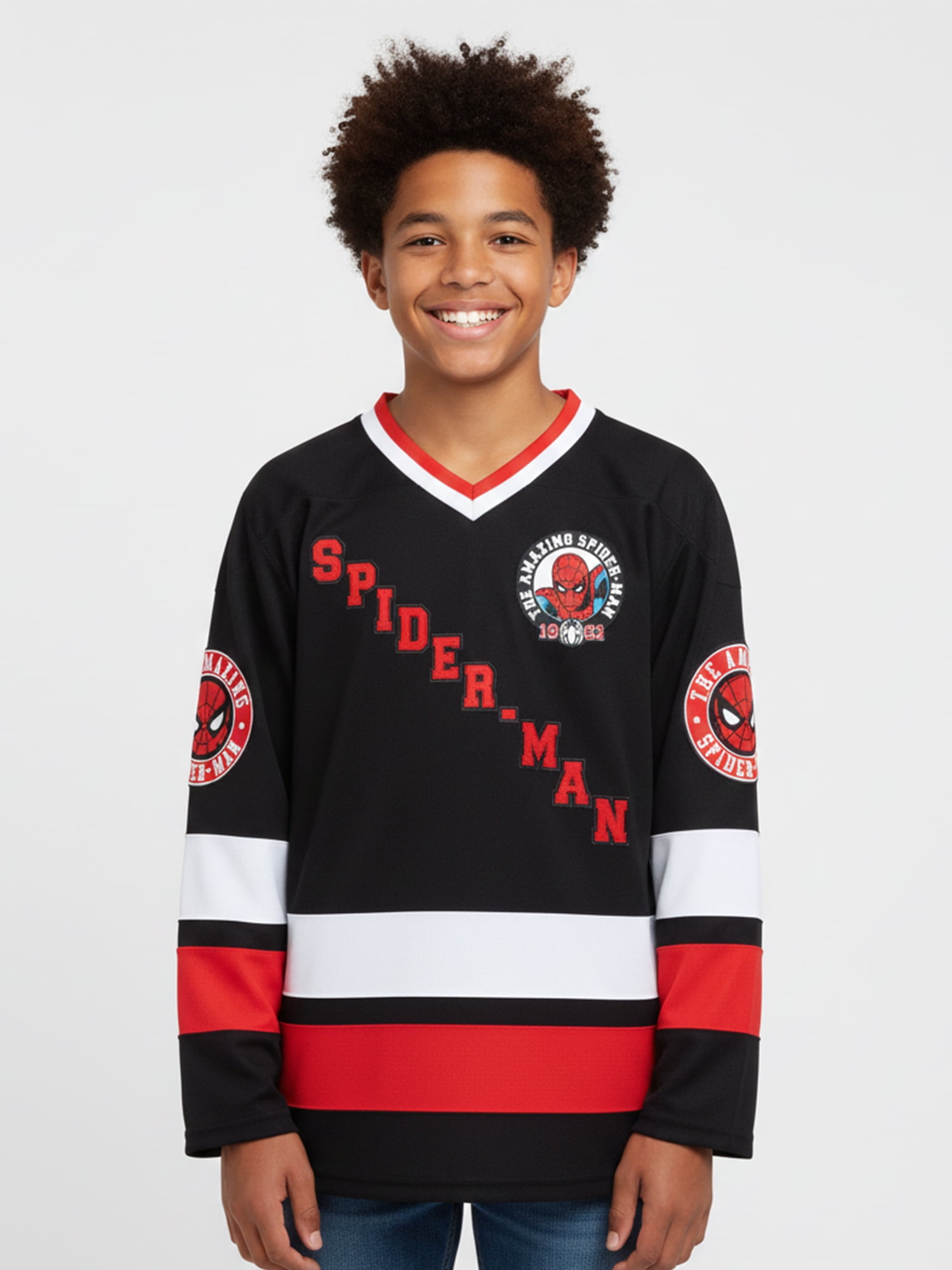 Spider-Man Boys and Big Boys Spidey Letters Graphic Hockey Jersey, Sizes 4-18