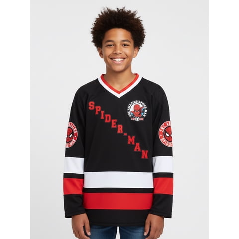Spider-Man Boys and Big Boys Spidey Letters Graphic Hockey Jersey, Sizes 4-18