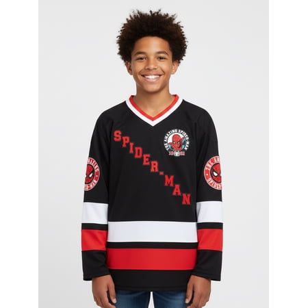 Sonic The Hedgehog Spider-Man Boys and Big Boys Spidey Letters Graphic Hockey Jersey, Sizes 4-18