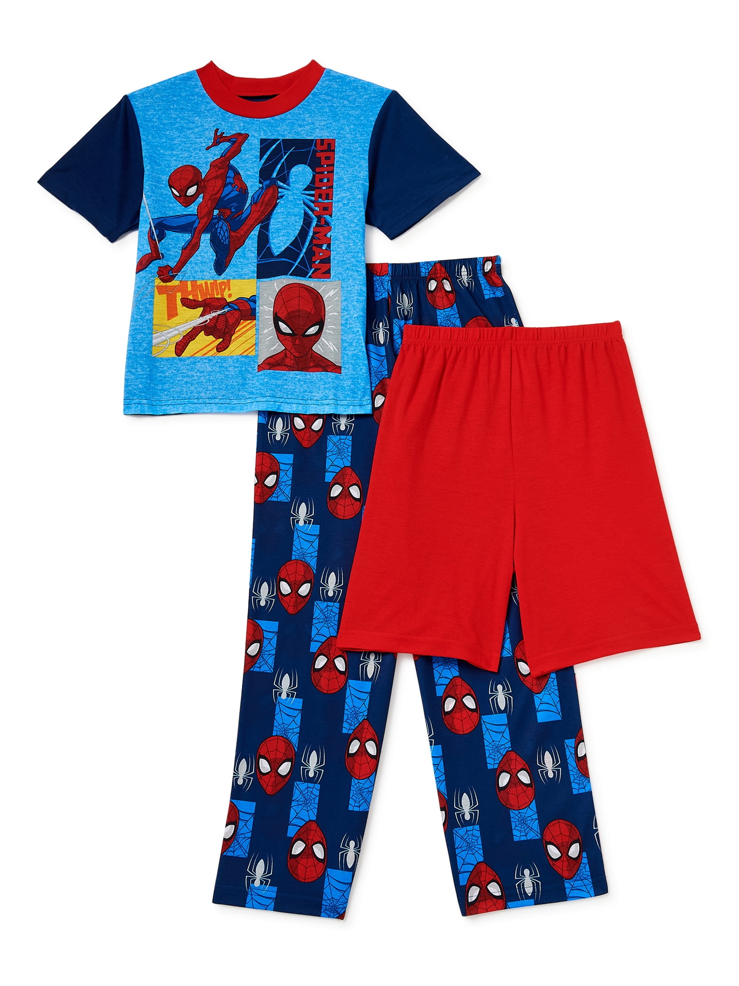 SpiderMan Boys Classic Short Sleeve Top, Pants, and Shorts, 3Piece
