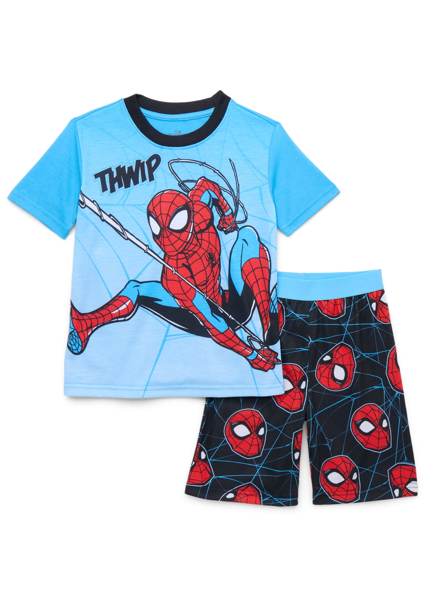 Nautinati Boys' 100% Cotton Night Suit with Marvel Spiderman Hem Print T-shirt & Solid Joggers