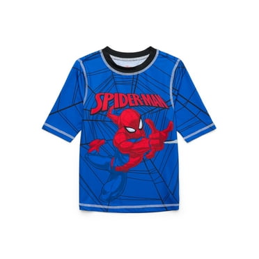 Spider-Man Boys’ Graphic Rashguard with Short Sleeves and UPF 50+, Sizes 4-12