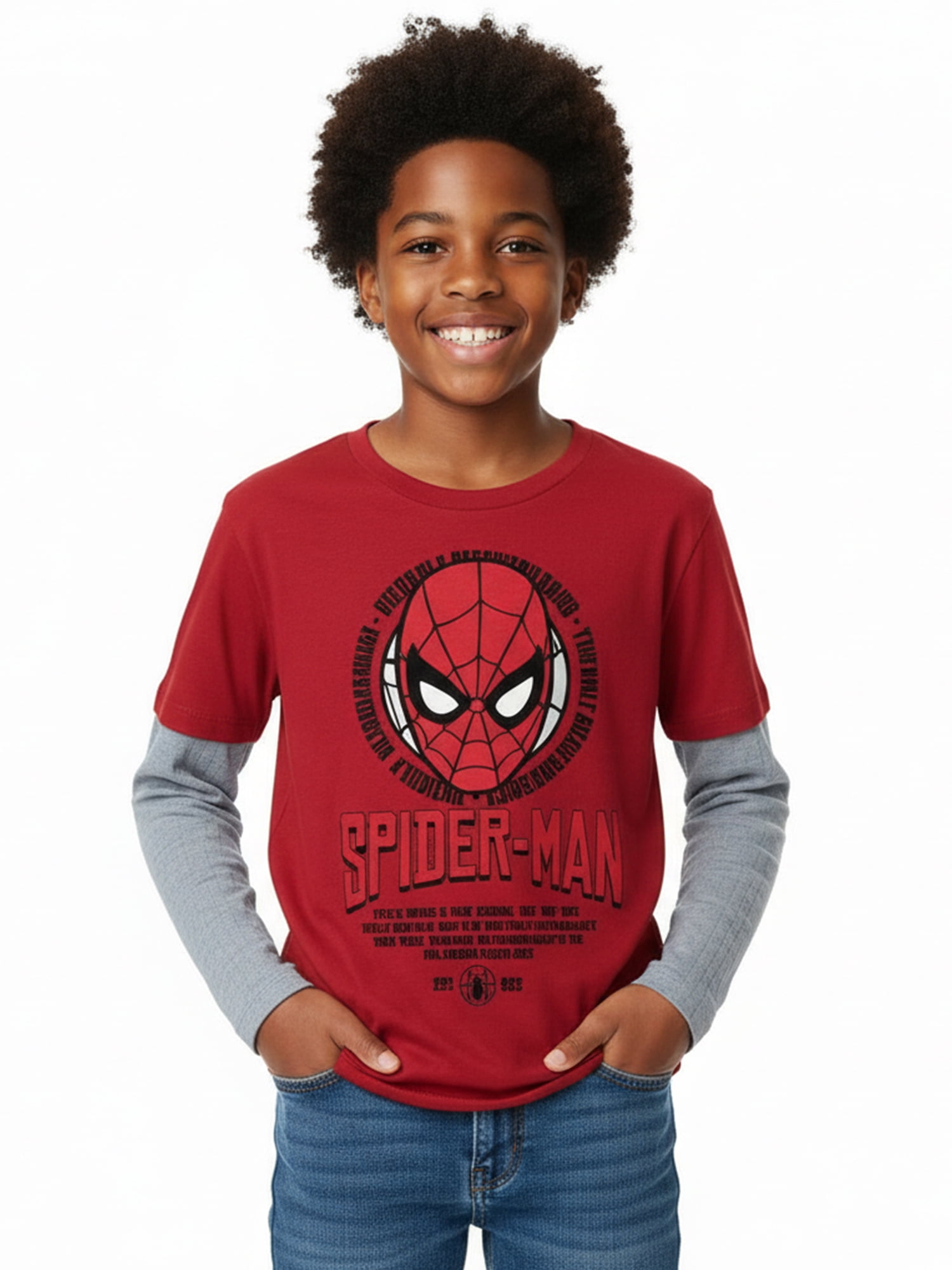 Spider-Man, Boys' Graphic Waffle Knit Long Sleeve 2Fer, Sizes 4-18