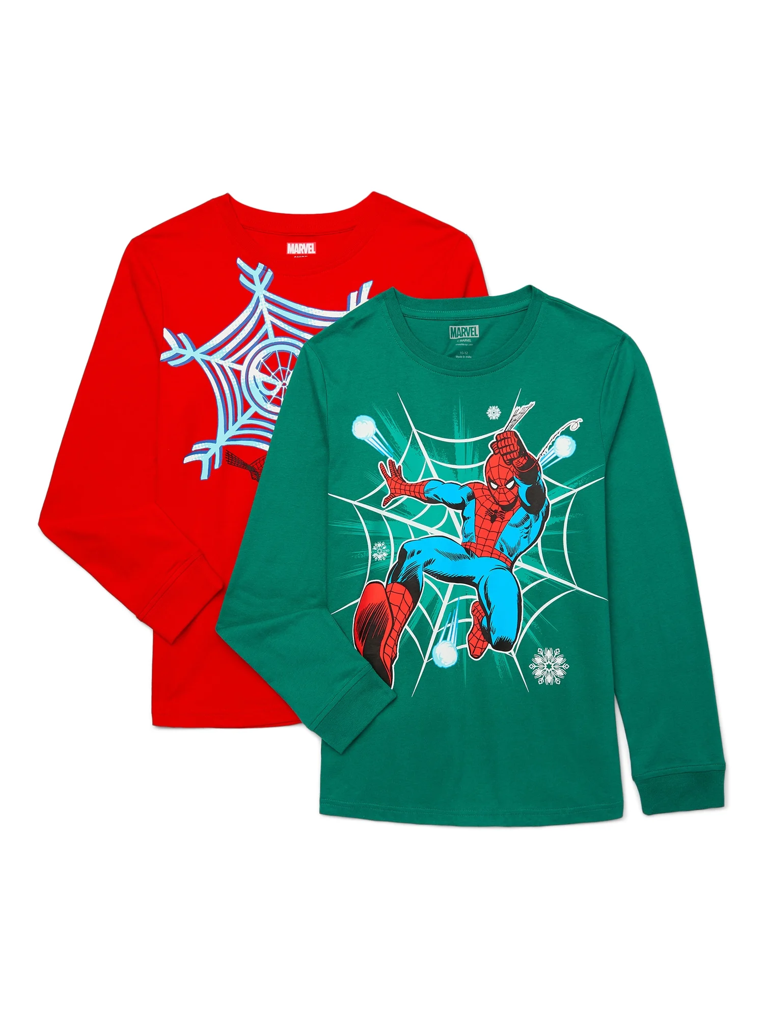 Spider-Man Boys Holiday Graphic Tees with Long Sleeves, 2-Pack, Sizes 4-18