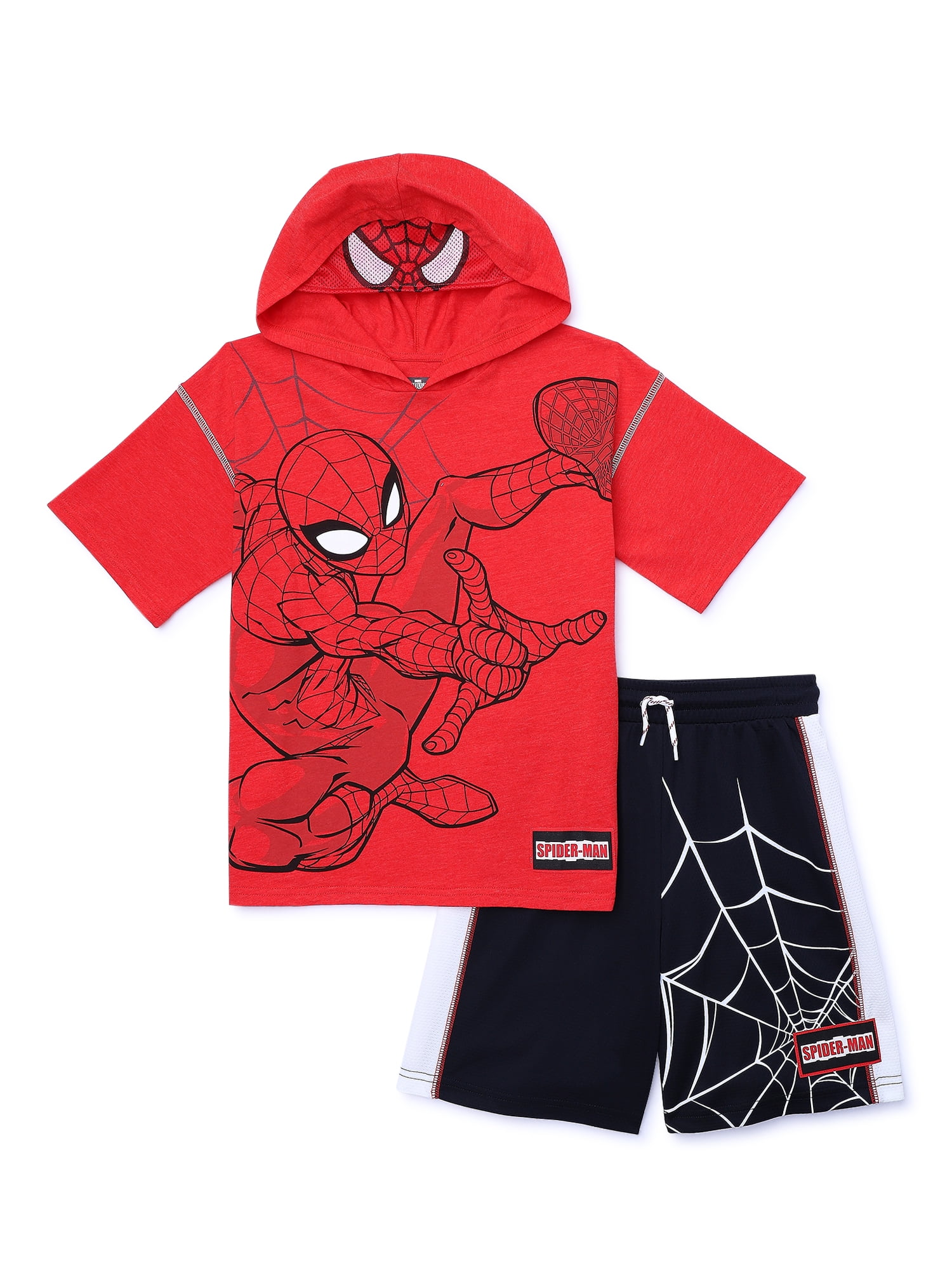 Spider-Man Boys Hooded Cosplay Tee and Shorts, 2 Piece Outfit Set, Sizes 4-10