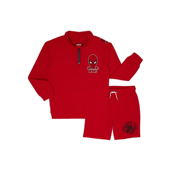Spider-Man Boys Long Sleeve Half Zip and Matching Short, 2-Piece Set, Sizes 4-18