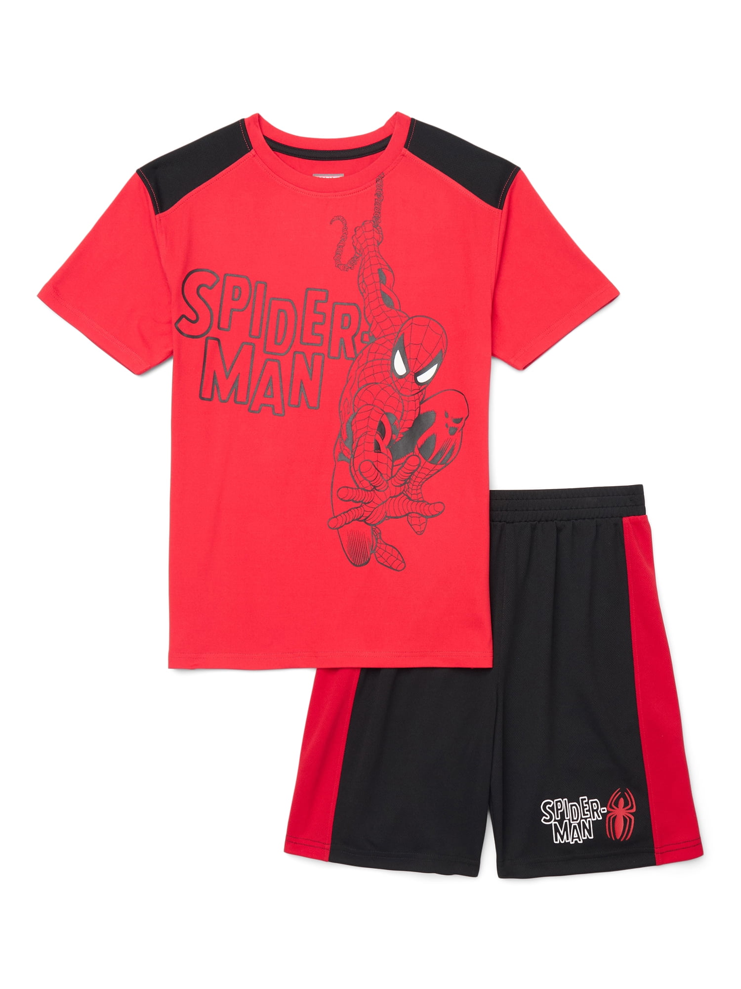 Spider-Man Boys Short Sleeve Graphic Active T-Shirt with Matching Mesh Short, 2 Piece, Sizes 4-12