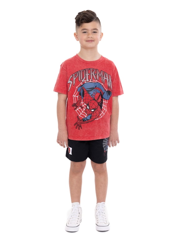 Spider-Man Boys' Short Sleeve Graphic Tee and Shorts Set, 2-Piece, Sizes 4-10