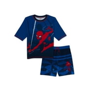 Spider-Man Boys Short Sleeve Rash Guard and Trunks Swim Set, 2-Piece, Sizes 4-12