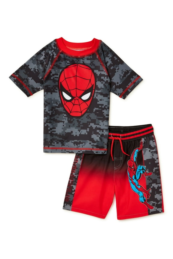 Boys Short Sleeve Rash Guard and Trunks Swim Set, 2-Piece, Sizes 4-7