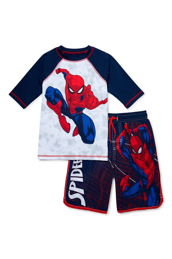 Boys Short Sleeve Rashguard and Swim Trunks Set, 2-Piece, Sizes 4-16