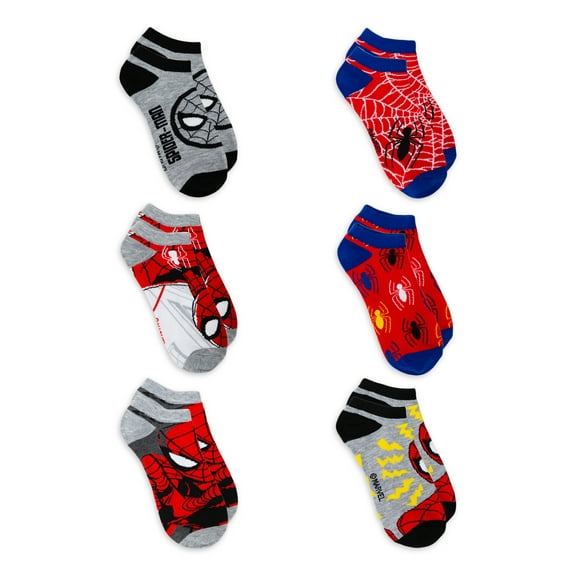 Spider-Man Boys Socks, 6-Pack, No Show Style, Sizes S-L