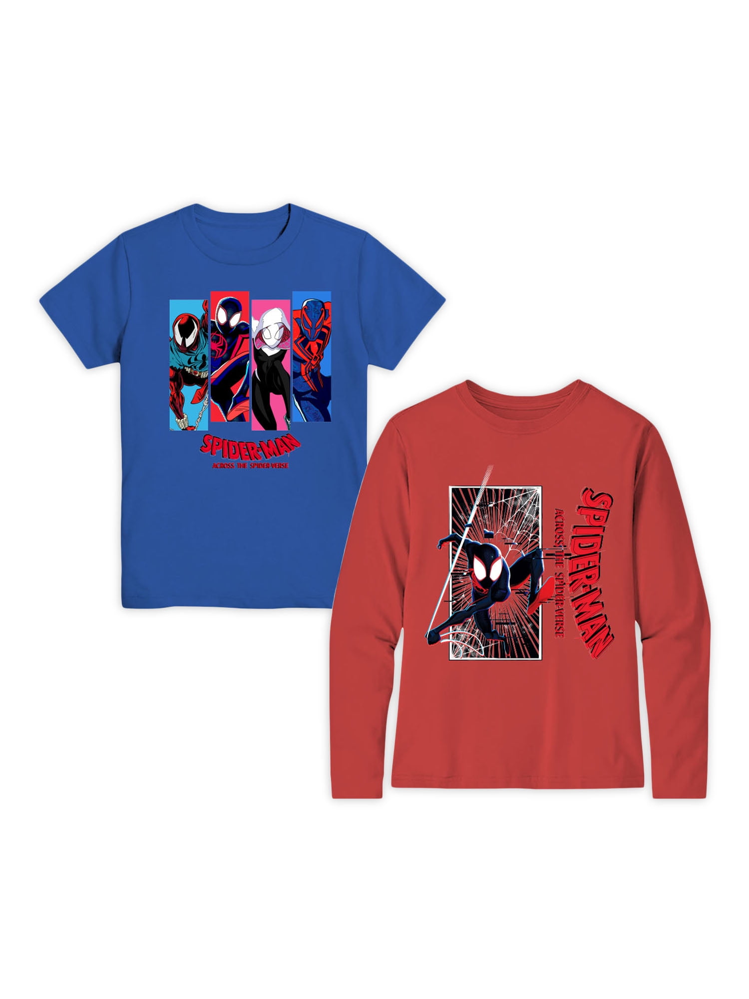 Spider-Man Boys Spiderverse Line Up Graphic Long Sleeve & Short Sleeve ...