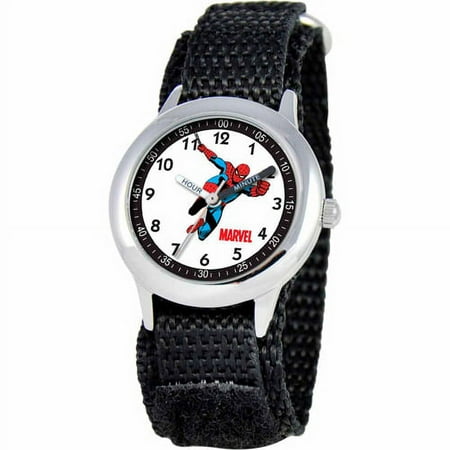 Spider-Man Boys' Stainless Steel Watch, Black Strap