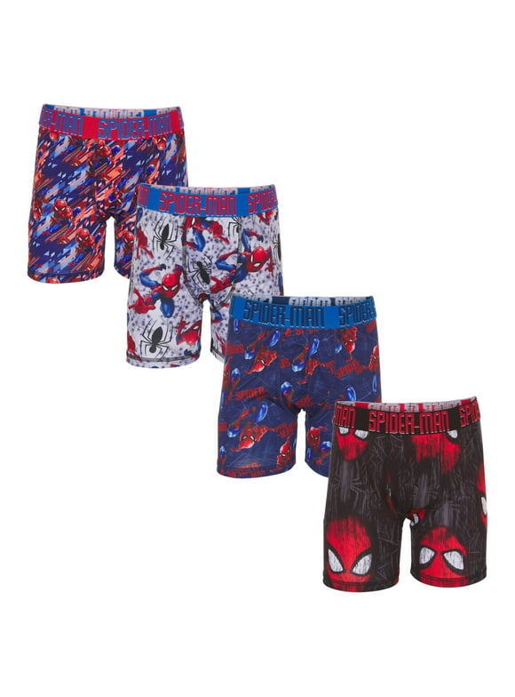 Spider-Man Boys Underwear, 4 Pack Athletic Boxer Briefs Sizes 4-10