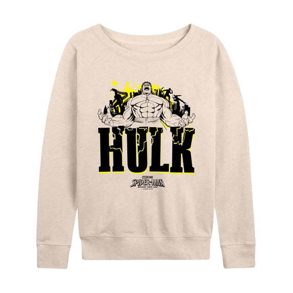 Spider-Man - Hulk Lightweight French Terry Wide Neck Long Sleeve Graphic Shirt