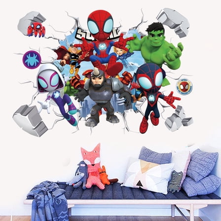 superhero Breaking Through Wall Sticker Children Boys Captain America Wall Decals Peel and Stickers for Walls Bedroom Living Room Home Décor