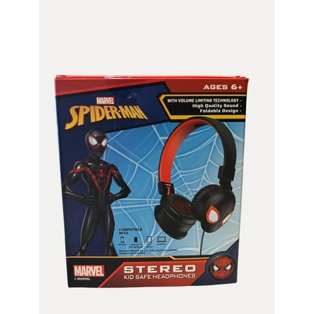 Spider-Man Child's Casual Listening On-Ear Headphone, Black & Red