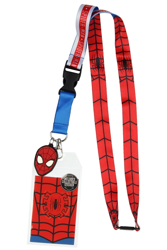 Spider-Man Classic ID Lanyard Badge Holder With 1.5" Rubber Charm Pendant And Collectible Sticker