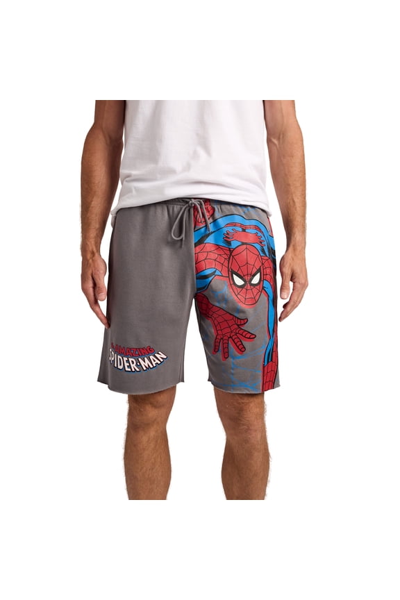 Spider-Man Classic Spider-Man Crawling Men’s Gray Cotton Fleece Lounge Shorts-XS