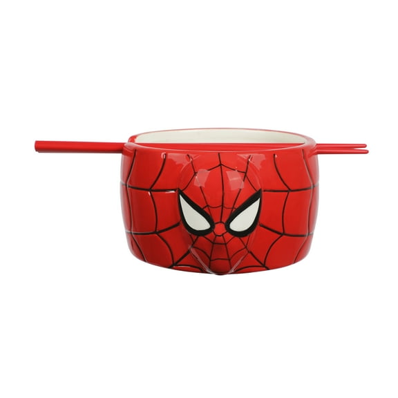 Spider-Man Classic Spider-Man Mask Red 33 Oz Sculpted Ceramic Ramen Bowl With Chopsticks