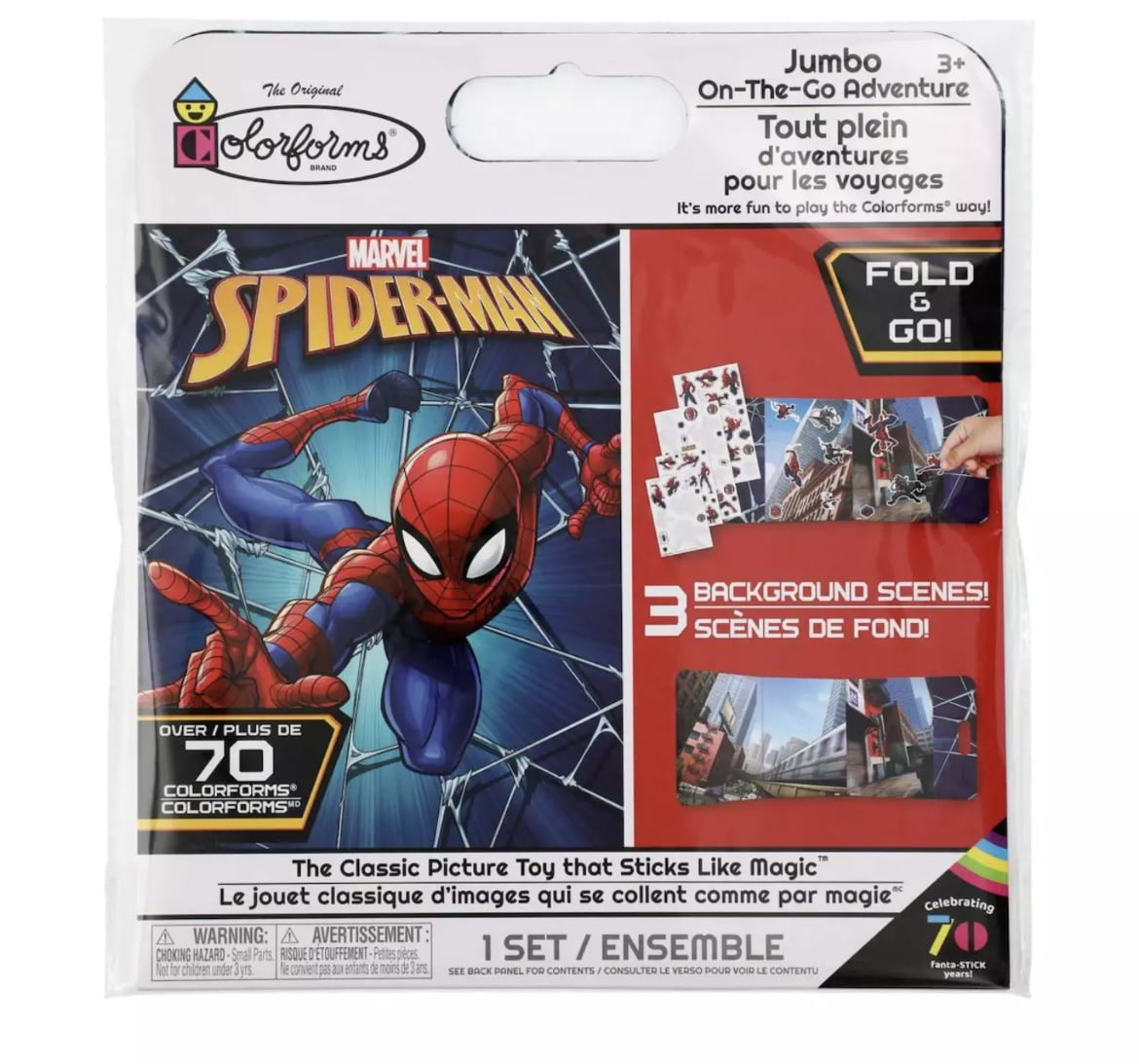 Spider Man Colorforms Jumbo On-the-Go Adventure 3 Scenes & 70 reusable ...