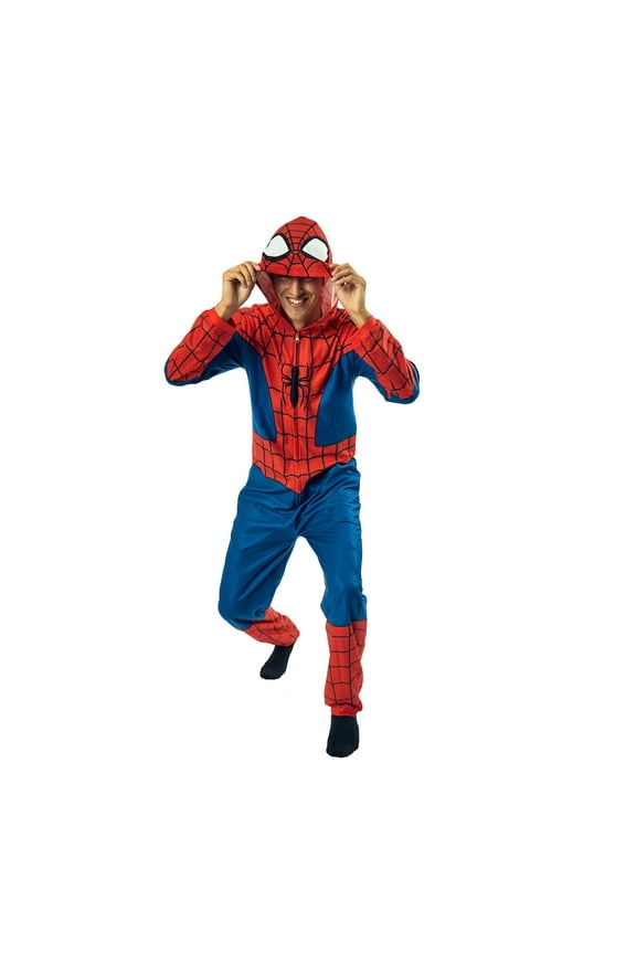 Spider-Man Costume Men's Hooded Onesie Cosplay Costume Union Suit -XL