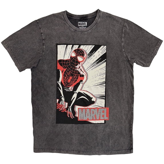 Marvel Comics Unisex Stone Wash T-Shirt Spider-Man Crouch Cartoon (Charcoal Grey)
