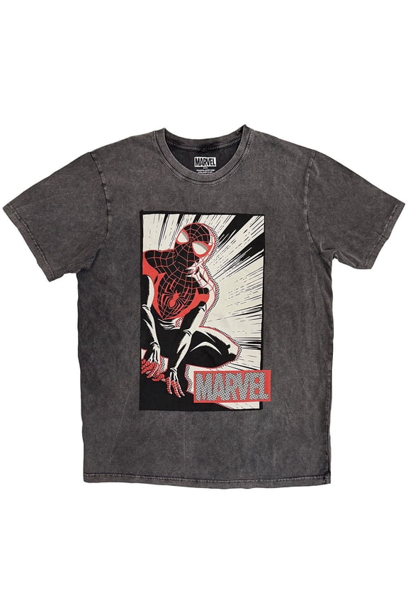 Marvel Comics Unisex Stone Wash T-Shirt Spider-Man Crouch Cartoon (Charcoal Grey) (X-Large)