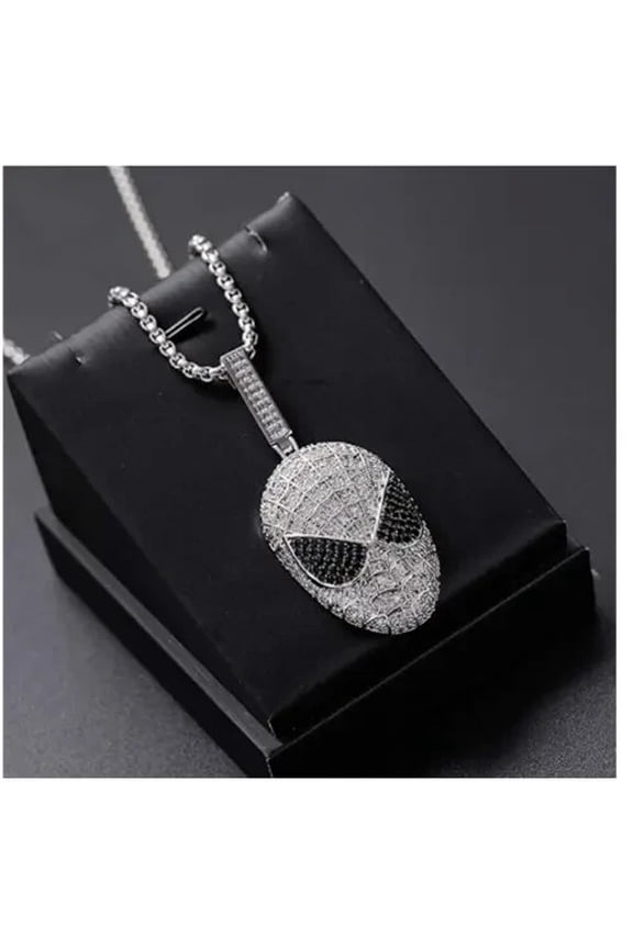 Spider-Man Face Pendant 14K White Gold Plated 2Ct Round Cut Lab-Created Diamond