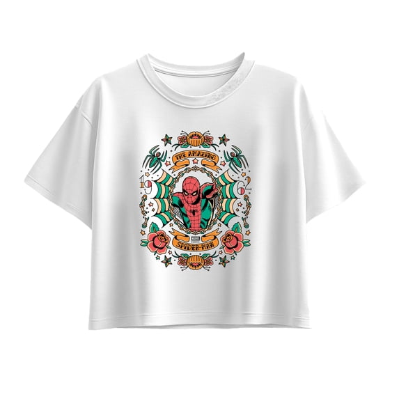 Spider-Man - Floral Tats - Youth Girls Boxy T-Shirt