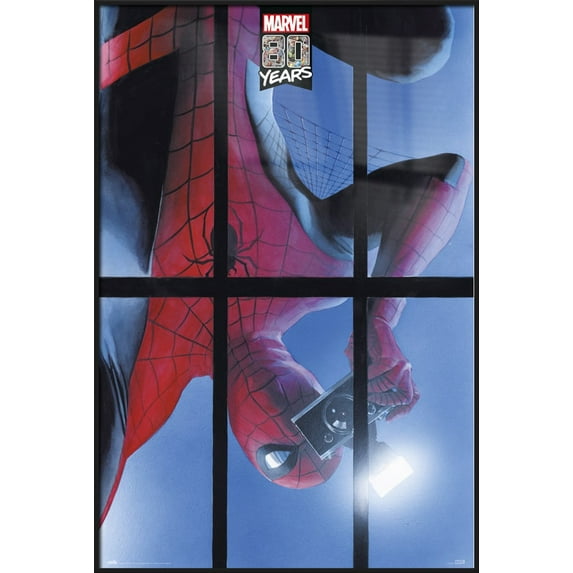 Spider-Man - Framed Marvel Comics Poster (Spidey With Camera - Marvel 80Th Anniversary) (Size: 24" X 36") (Black Aluminum Frame)