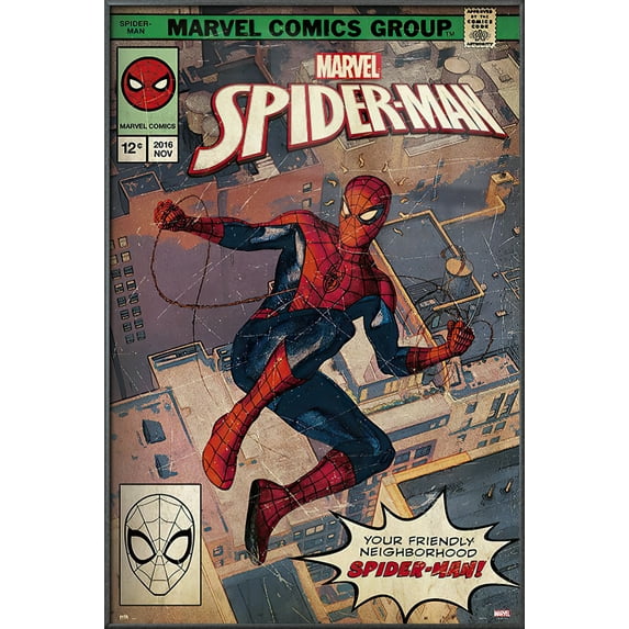Spider-Man - Framed Marvel Comics Poster (Your Neighborhood Friendly Spider-Man) (Size: 25" X 37") (Metallic Anthracite Plastic Frame)