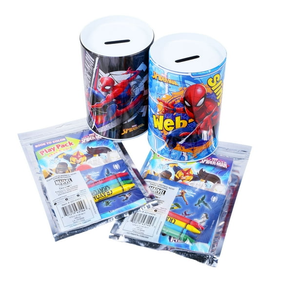 Spider-Man Gift Idea for Boys & Girls / Birthday Party Supplies for Kids Ages 3+ / Two Coin Banks & Two Coloring Books
