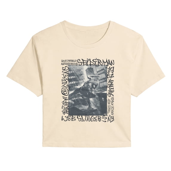 Spider-Man - Graffiti Action Photo - Juniors Cropped Graphic T-Shirt