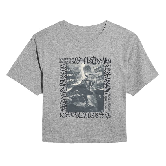 Spider-Man - Graffiti Action Photo - Juniors Cropped Graphic T-Shirt