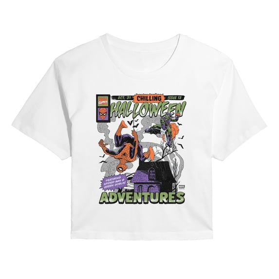Spider-Man - Halloween Adventures Cover - Juniors Cropped Graphic T-Shirt