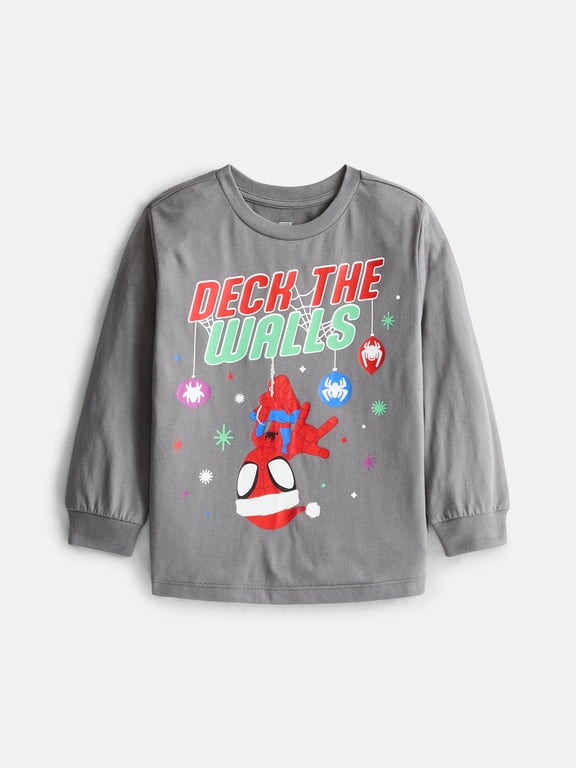 Spider-Man Baby and Toddler Boys Holiday Graphic Tee with Long Sleeves, Sizes 12M-5T