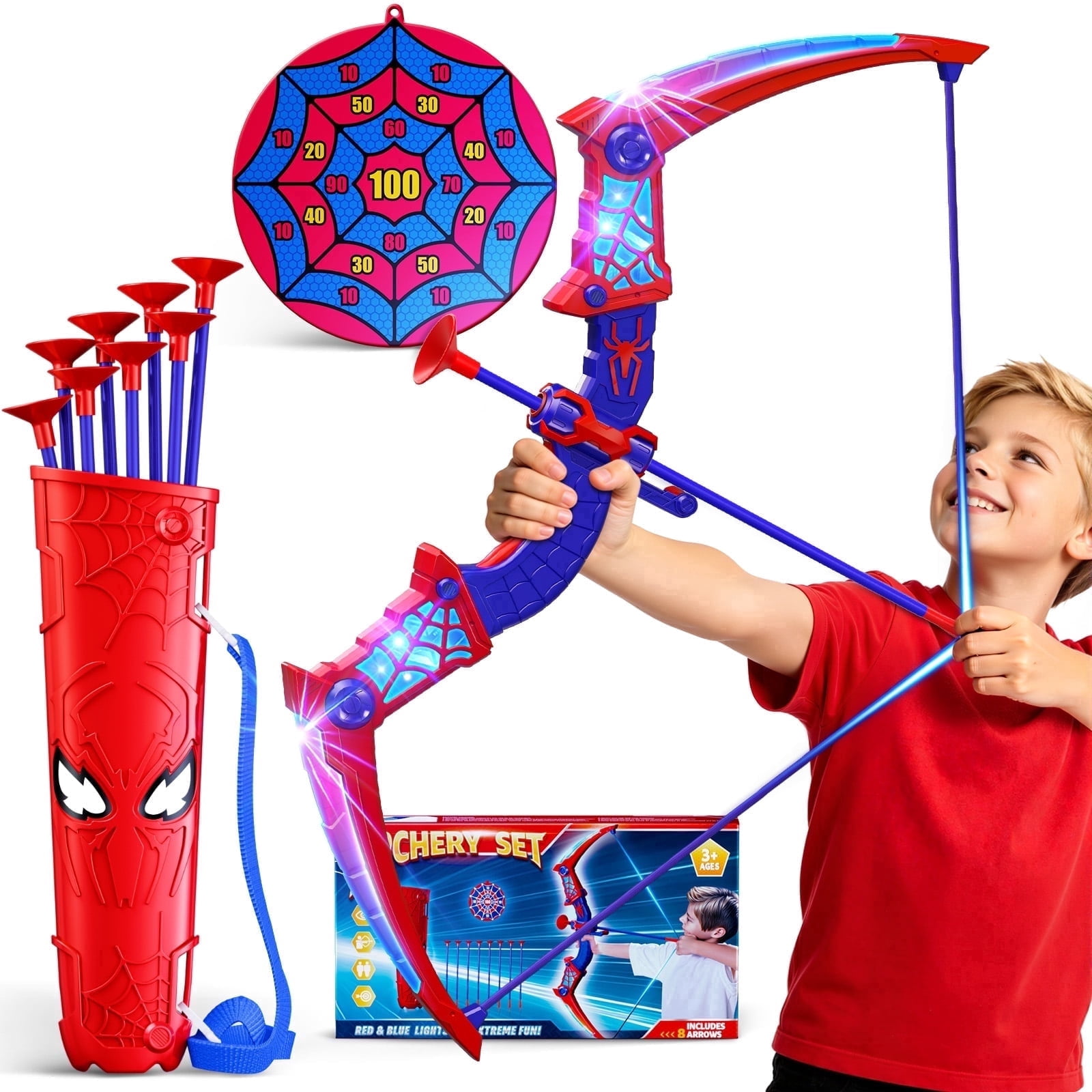 Aogsiyt Kids Bow and Arrow Set with LED Lights, Archery Toy with 8 Suction Cup Arrows & Target, Outdoor Indoor Toy Gift for Boys Girls Ages 3-12