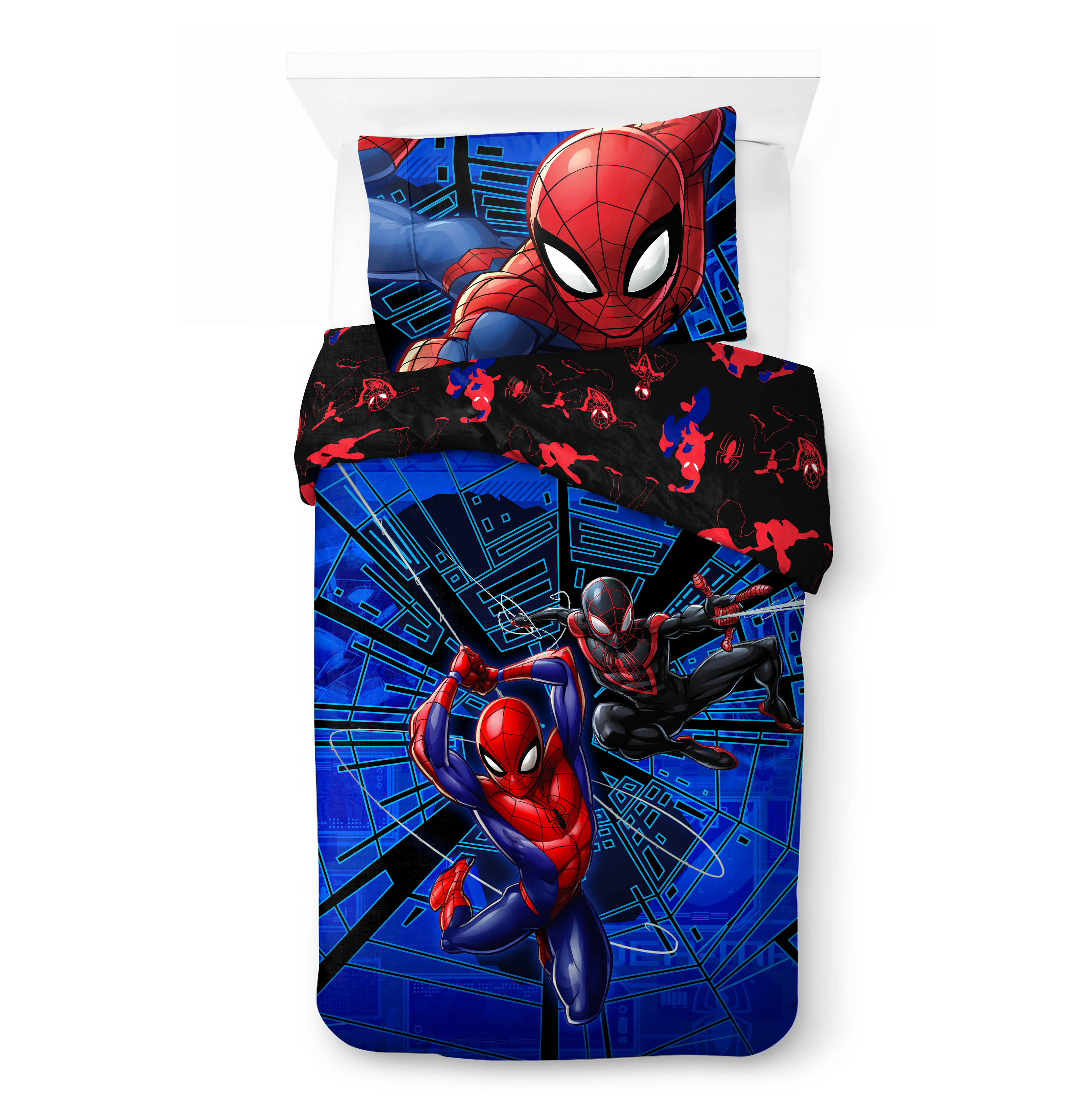 Spider-Man Kids 2-Piece Twin/Full Reversible Comforter and Pillowcase Bedding Set, Microfiber, Blue, Marvel - image 1 of 11