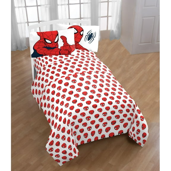 Spider-Man Kids 3-Piece Twin Sheet Set, 100% Polyester, Red, Marvel